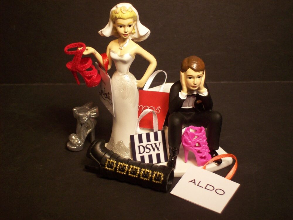 No Shoe Shopping With Bags & Shoes Bride Groom Wedding Cake Topper Funny