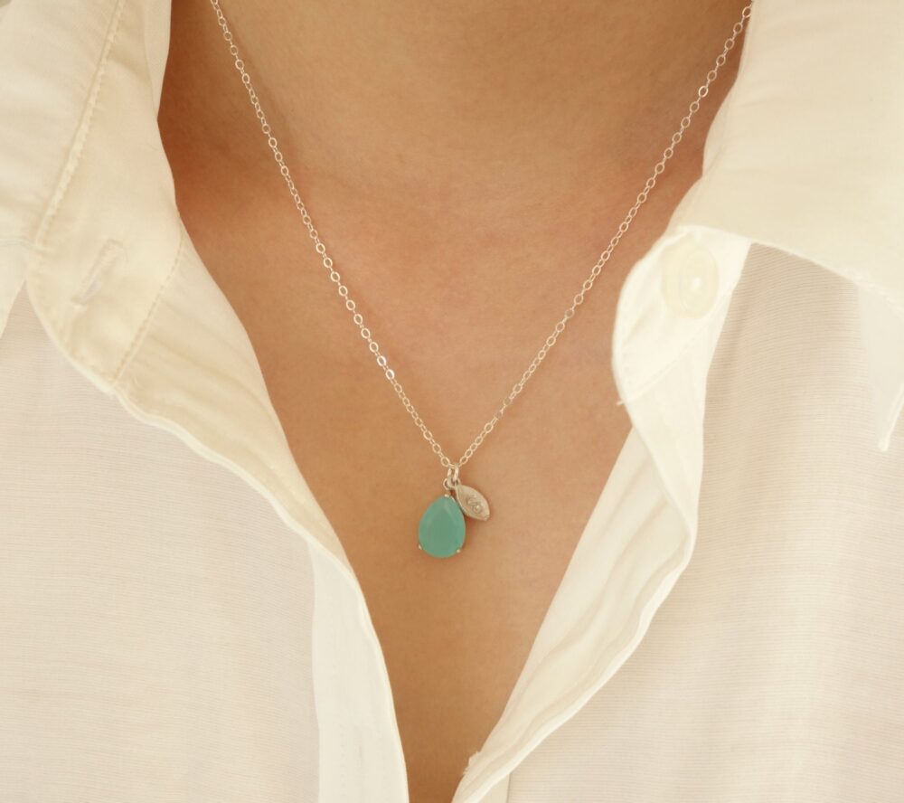 Wedding Gift Initial Necklace Personalized Cz Drop Bridesmaid Bridal Jewelry Personalize Blue Green Pastel