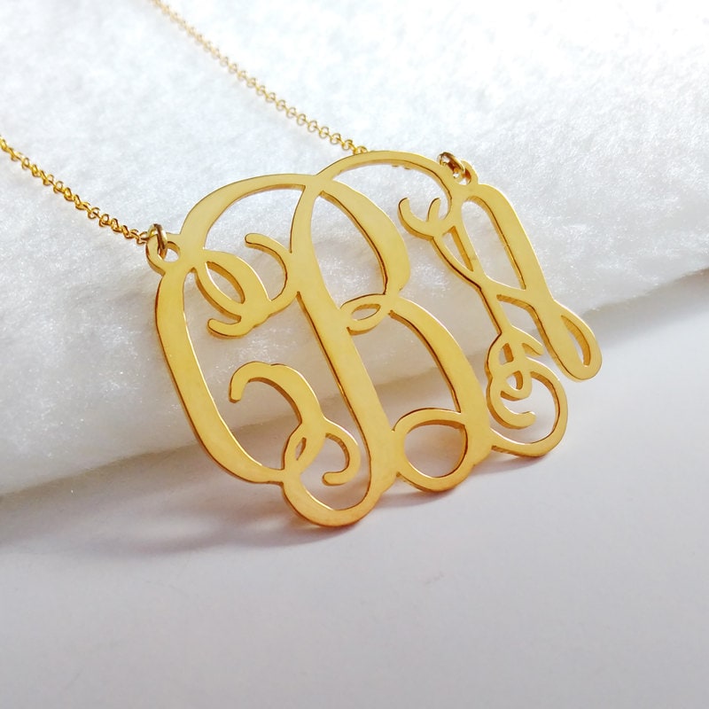 Gold Monogram Initial Necklace, 1.75 Inch Personalized Necklace, 3 Necklace, Nameplate Necklace, Letter Necklace, Wedding Gift
