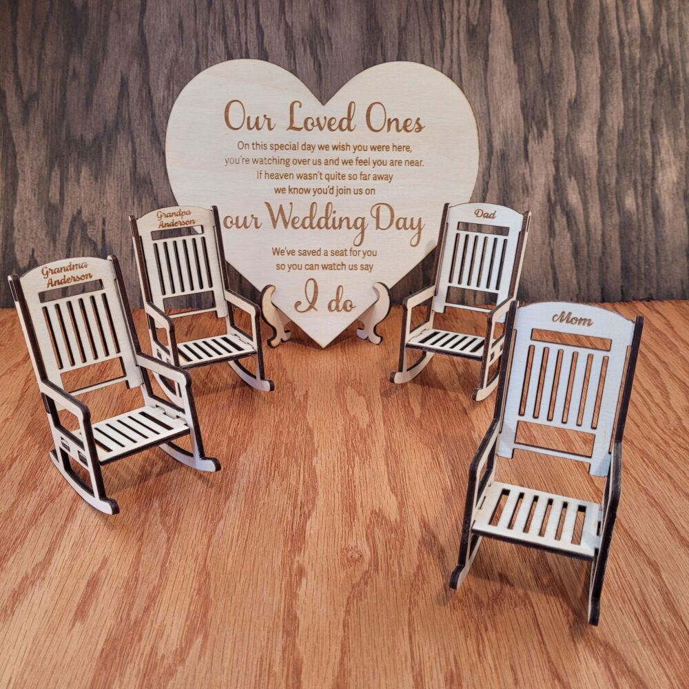 Wedding Day Memorial Set With Personalized Mini Chairs. Also Available For Quinceañera, Graduations, Sweet 16, Christmas, & Other Events