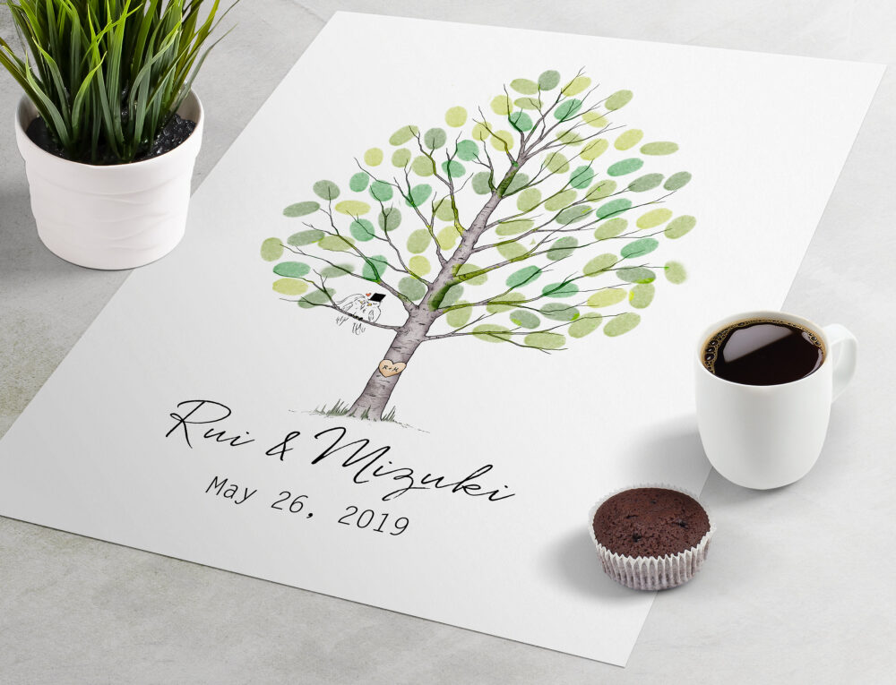 Wedding Guest Book Thumbprint Tree - Fair Birch Thumb Print Wedding Guestbook Alternative Sign In. Fingerprint Tree Guest Book