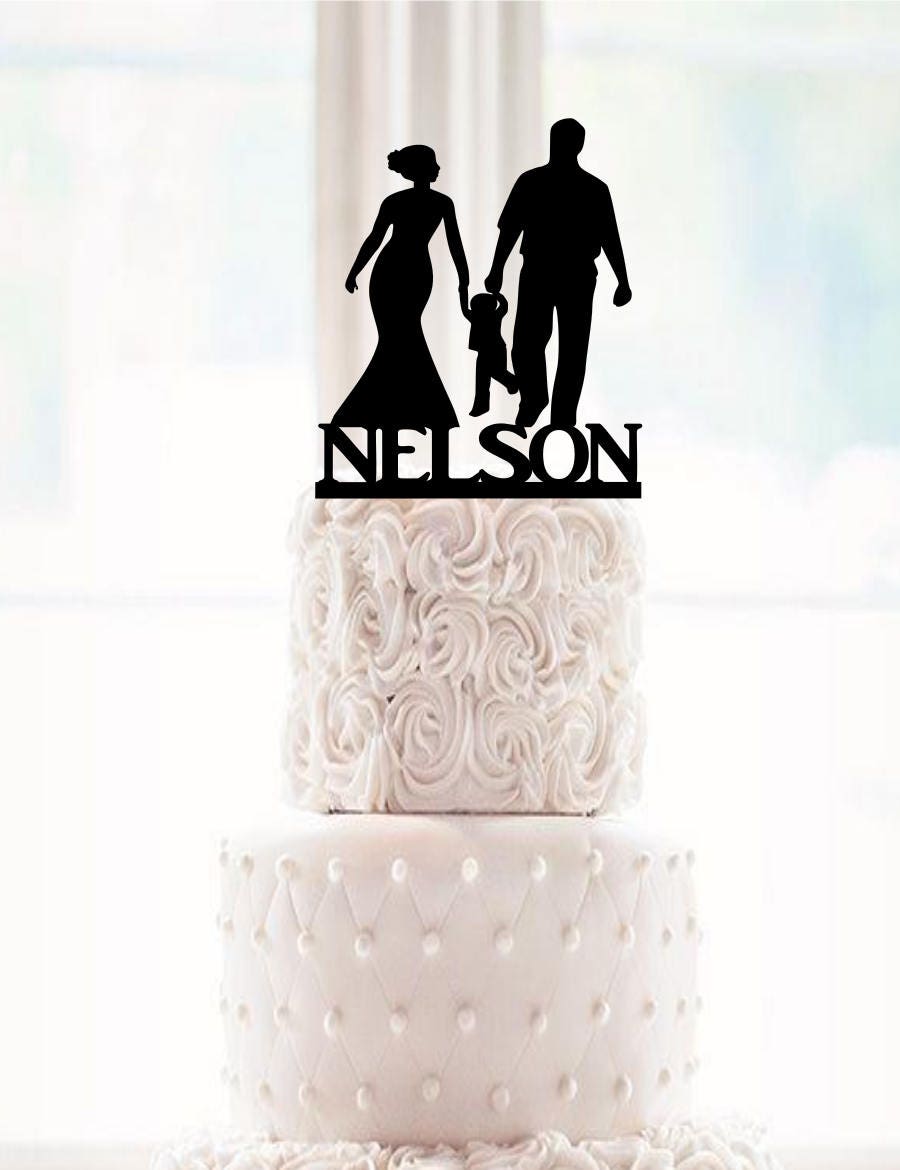 Bride & Groom Cake Topper, Wedding Family Wedding, Silhouette Cake, Topper With Kid, Tod