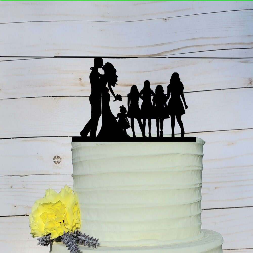 Custom Family Wedding Cake Topper, Wedding, Silhouette Cake, Topper With Large