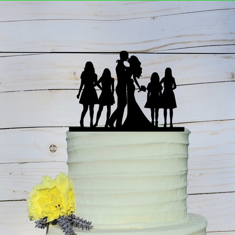 Custom Family Wedding Cake Topper, Wedding, Silhouette Cake, Topper With Kid, Sons, A2