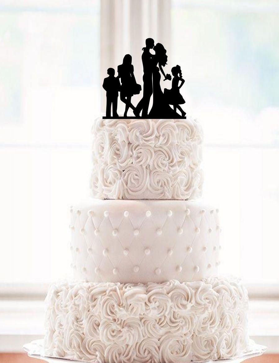 Blended Family Cake Topper, Wedding, Wedding Silhouette Cake, Topper With Kid, Boys