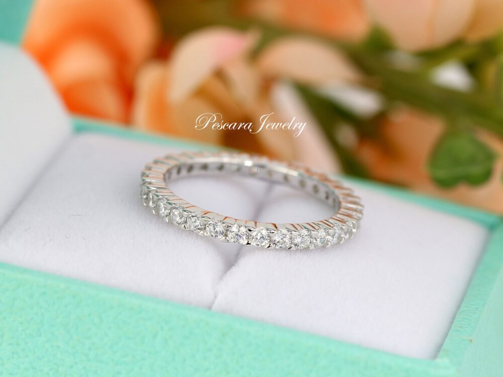 2.0mm Round Eternity Band Ring, Wedding Matching Band, Stacking Rings, Full Sterling Silver