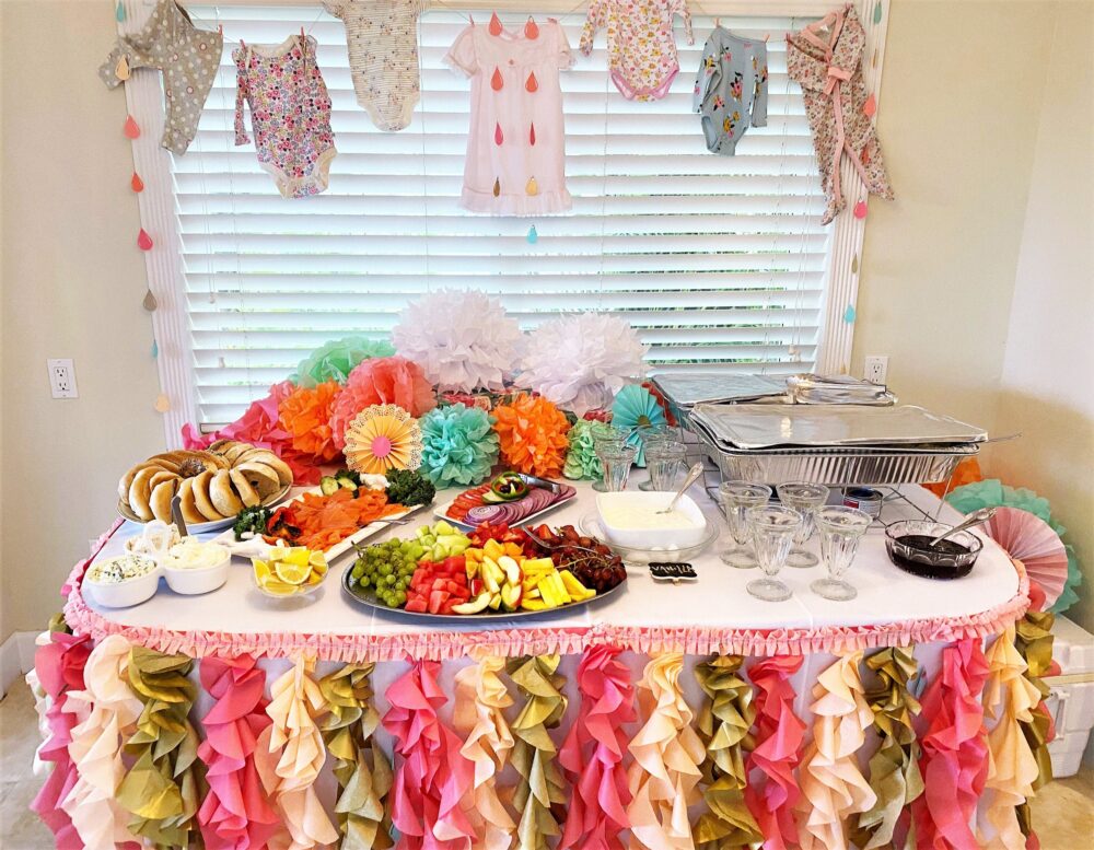 Ruffle Table Skirt Coral Gold For Wedding, Baby Shower Curly Willow