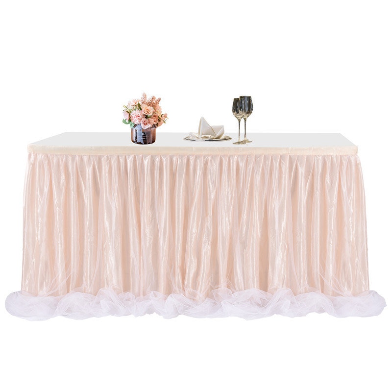Champagne Tutu Table Skirt Wedding Party Tulle Skirting Round Rectangular Tablecloth For Baby Shower Home Decor, Birthday Decor
