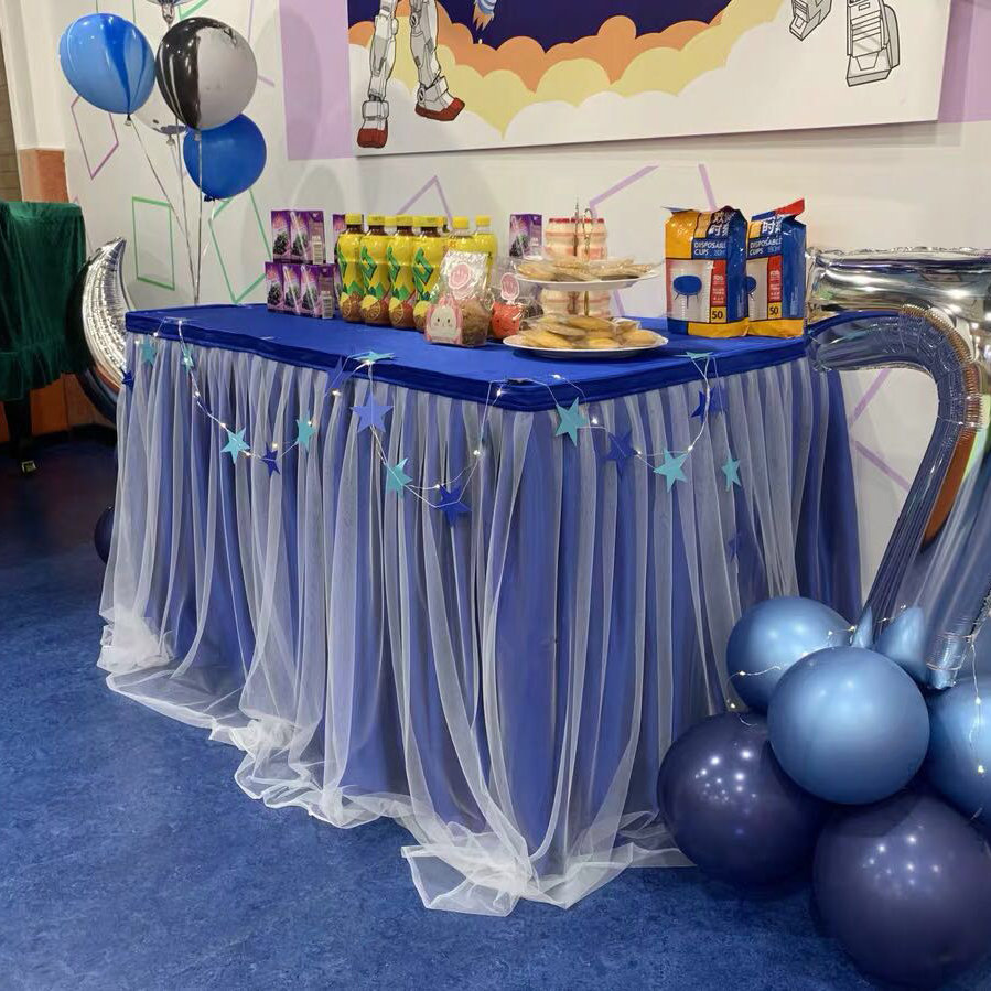 Royal Blue Tutu Table Skirt Wedding Party Tulle Skirting Round Rectangular Tablecloth For Baby Shower Home Decor, Birthday Decor