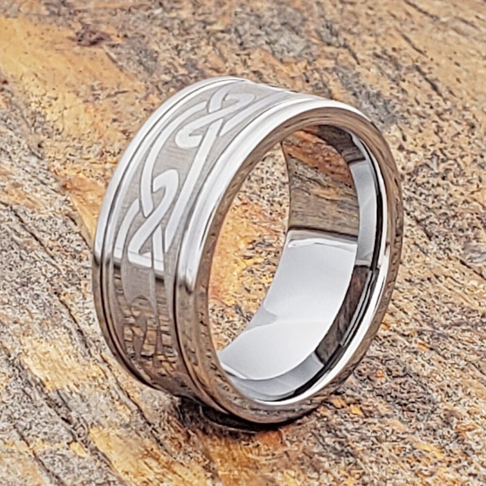 Mens Tungsten Ring, Mens Wedding Band, Brushed Simple Celtic Knot Ring