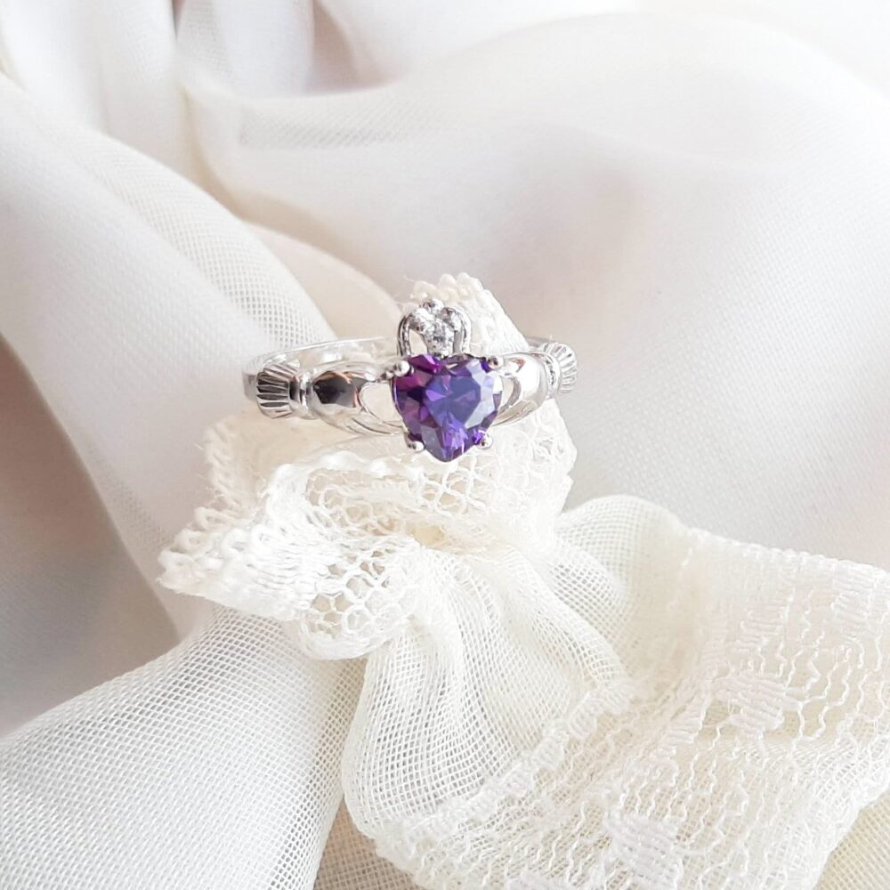 February Birthstone Amethyst Ring, Irish 9mm Heart Purple Claddagh Celtic Birthdays Daughter Mother Gift
