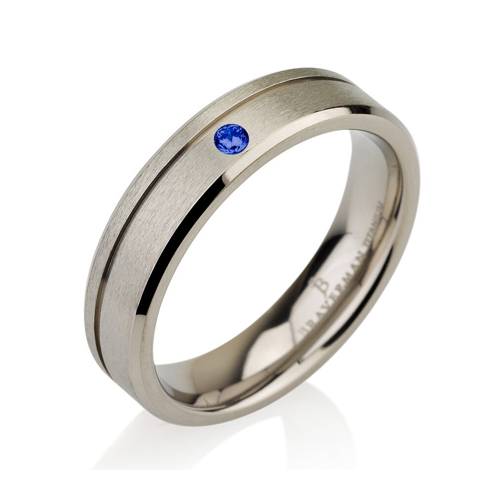 Blue Sapphire Band, Titanium Wedding Womens Bands, Woman Beveled, Wedding, Engagement Ring 5mm