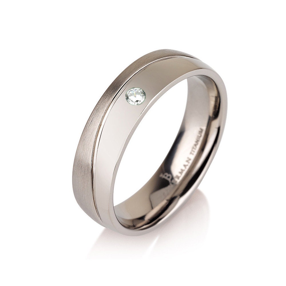 Diamond Curved Wedding Ring Band Titanium Half Polished Brushed 6mm "The Wave"