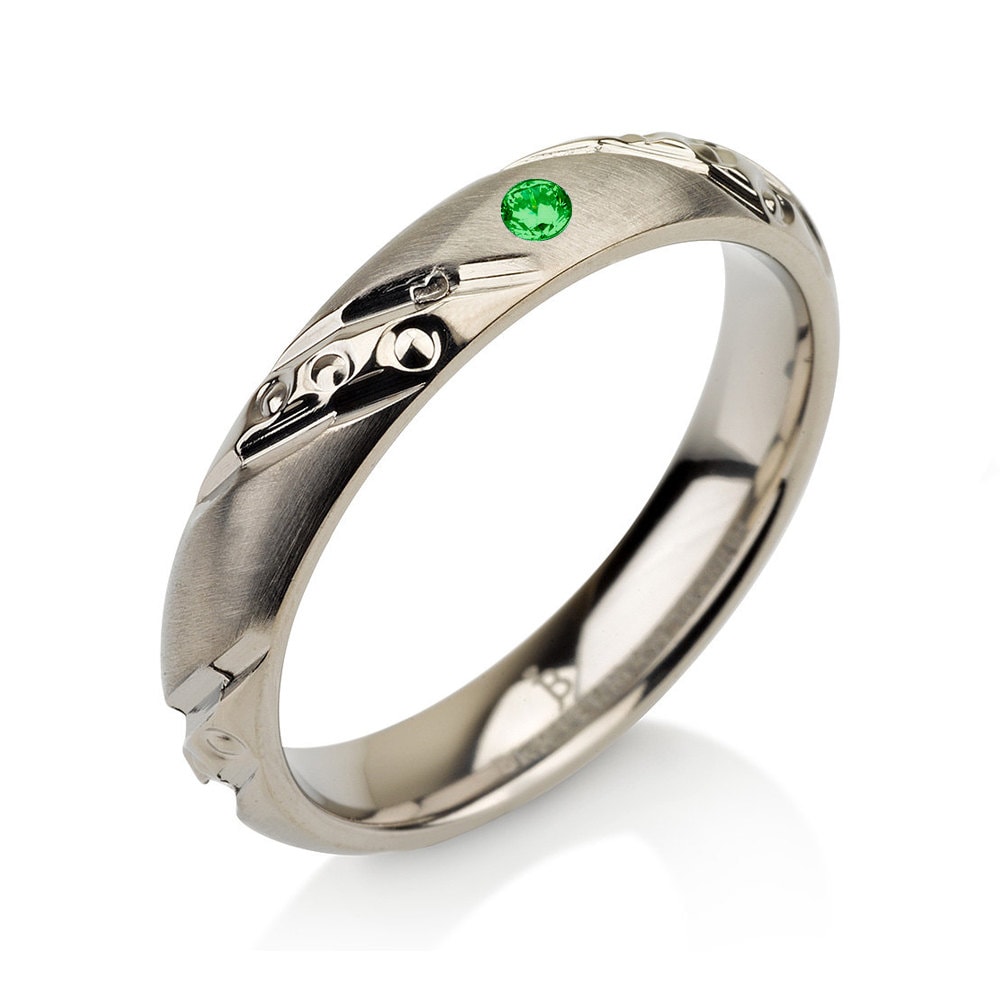 Emerald Womens Titanium Wedding Band, Comfort Fit, Shiny Polish, Brushed Polish, Grooved, Two Tone, Wedding Ring, Band, Hers