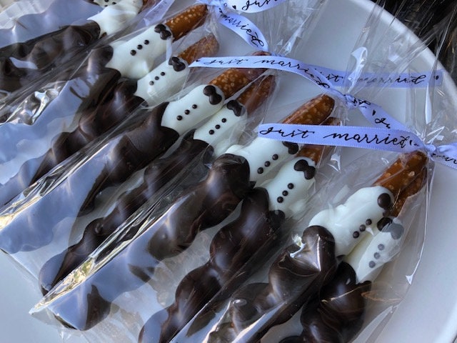 Two Grooms Wedding Pretzel Favors - Chocolate Covered Rods For Gay Wedding, Lgbtq+ Favor, Groom + Rehearsal Or Reception Treat