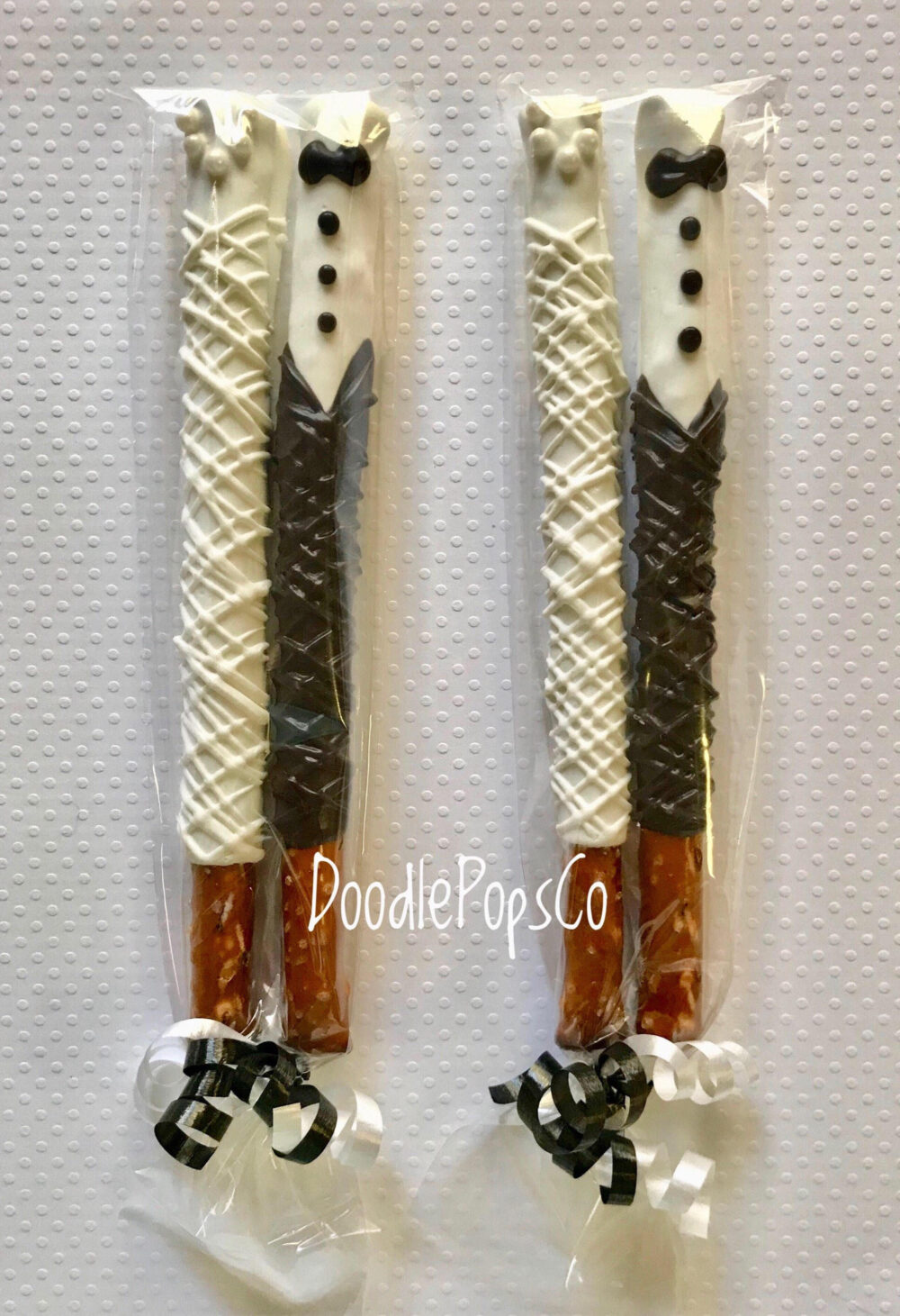 Wedding Pretzel Rods/Bride & Groom Wedding Favors Chocolate Covered Pretzel One Dozen | 12