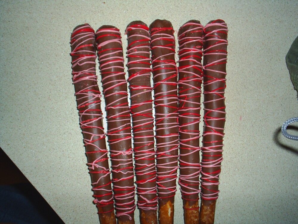 Chocolate Covered Pretzel Rod Favors Pink & Red Drizzle