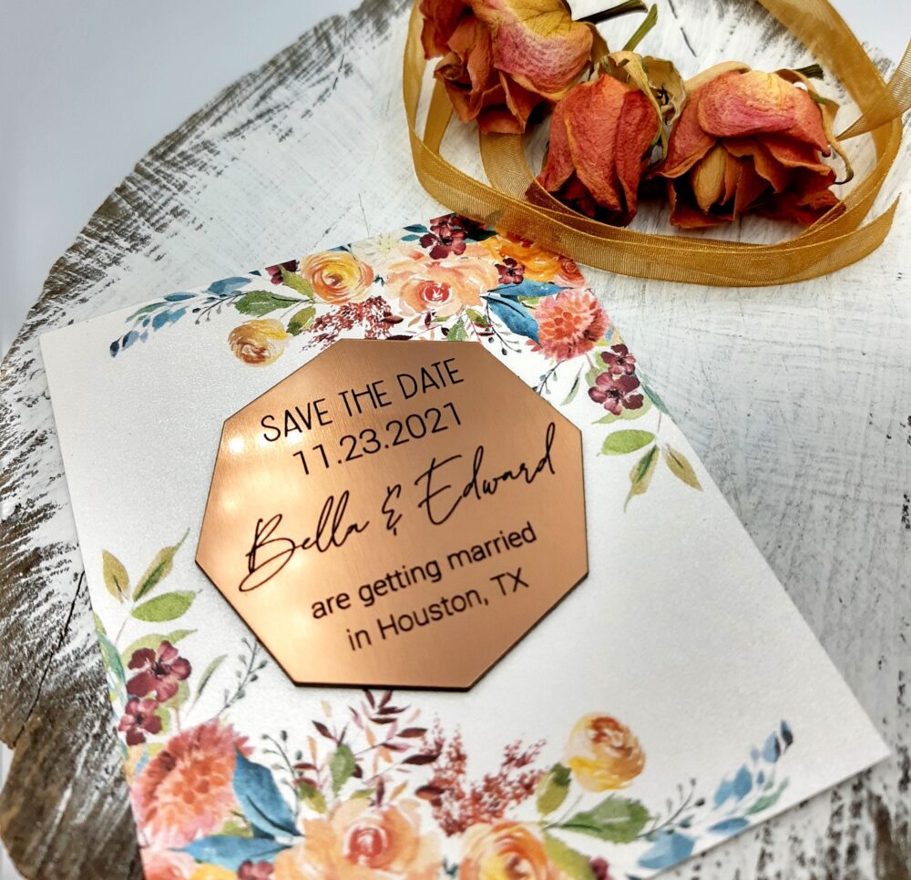 Save The Dates - Wedding Save Date Magnet Made in Gold, Silver Or Copper Acrylic Magnets With Cards