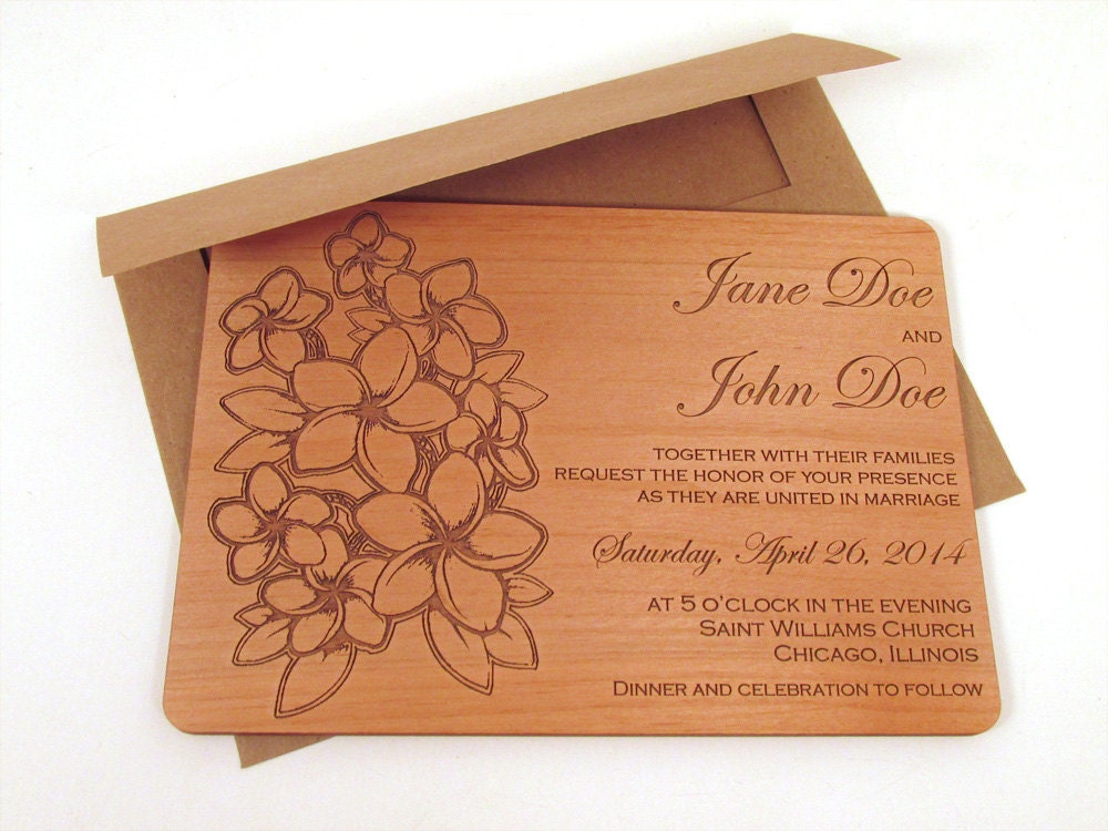 Flower Bouquet Wooden Wedding Invitation - Floral Real Wood Invite