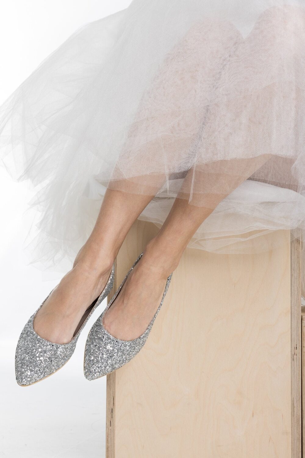 Silver Glitter Wedding Flats, Shoes Ballet Flats, Bridesmaid, Bridal, Silver Shimmer Pointed "Amelie"