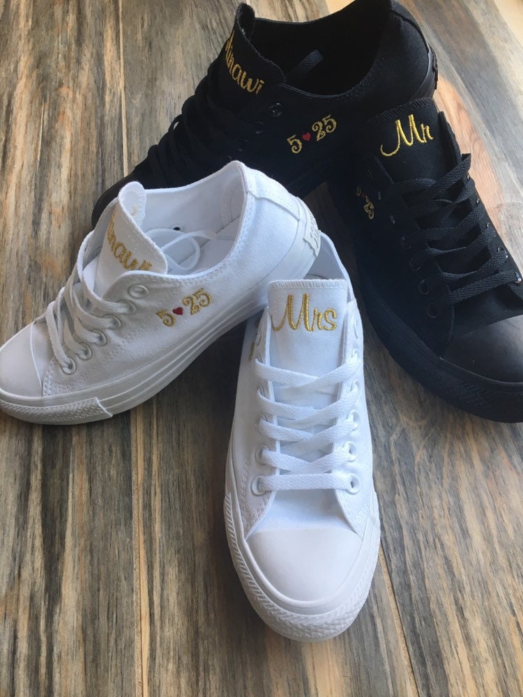 Embroidered Wedding Converse Monochrome Bridal Sneakers, Groom Shoe