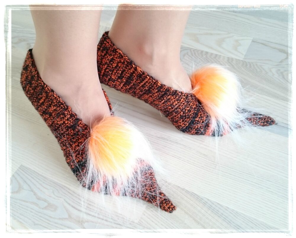 Pointed Toe Shoes, Furry Slippers, Cotton Wedding Flats Bridal Shoes, Crochet Knitted Witch Christmas Gift Her