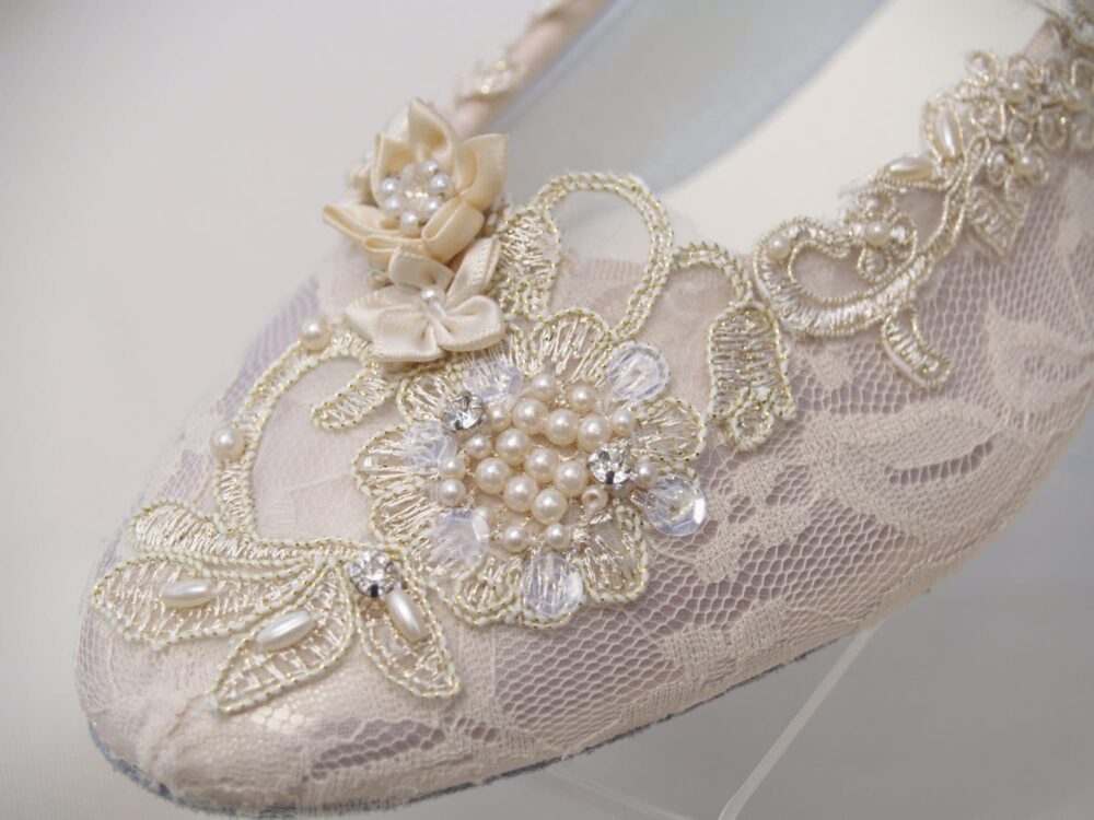 Size 9 & 10 Champagne Gold Wedding Flats Lace Vintage Modern Inspired, Flat Shoes Gatsby Style Lace, Romantic, Ready To Ship