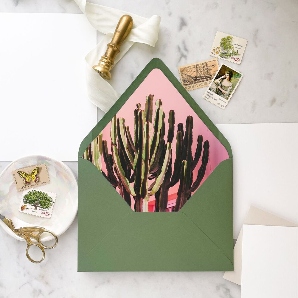 Hot Pink Cactus Wedding Envelope Liners - Palm Springs Set