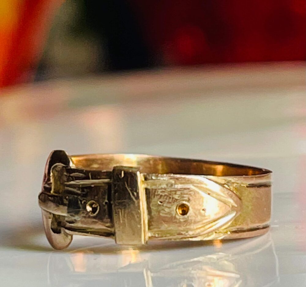 Buckle Ring Victorian Wedding 10K Rose Gold Band Stacking Anniversary Gift For Her Steampunk