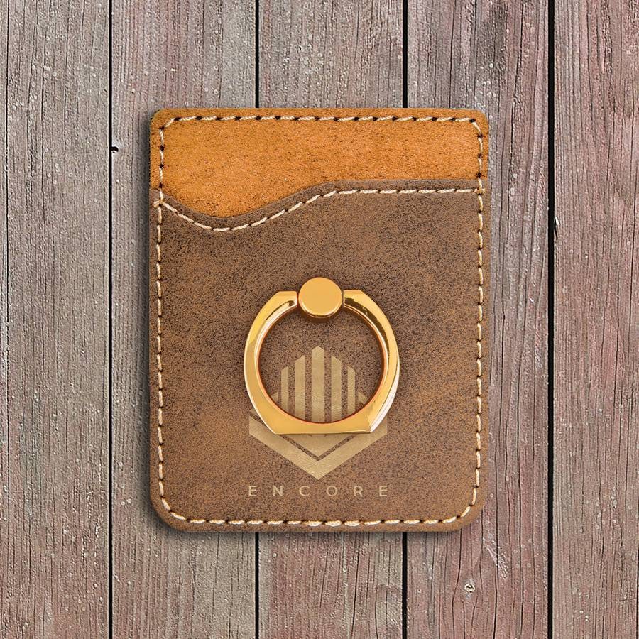 Personalized Phone Wallet, Customized Faux Leather Wallet With Gold Ring, Engraved Monogrammed Card Holder Case