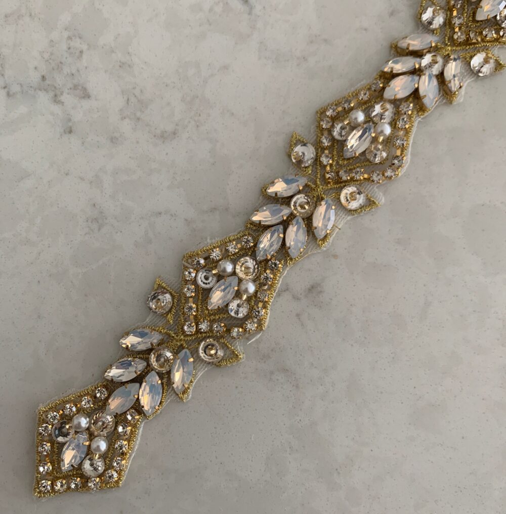 Opal Wedding Belt Gold Rhinestone Bridal Sash