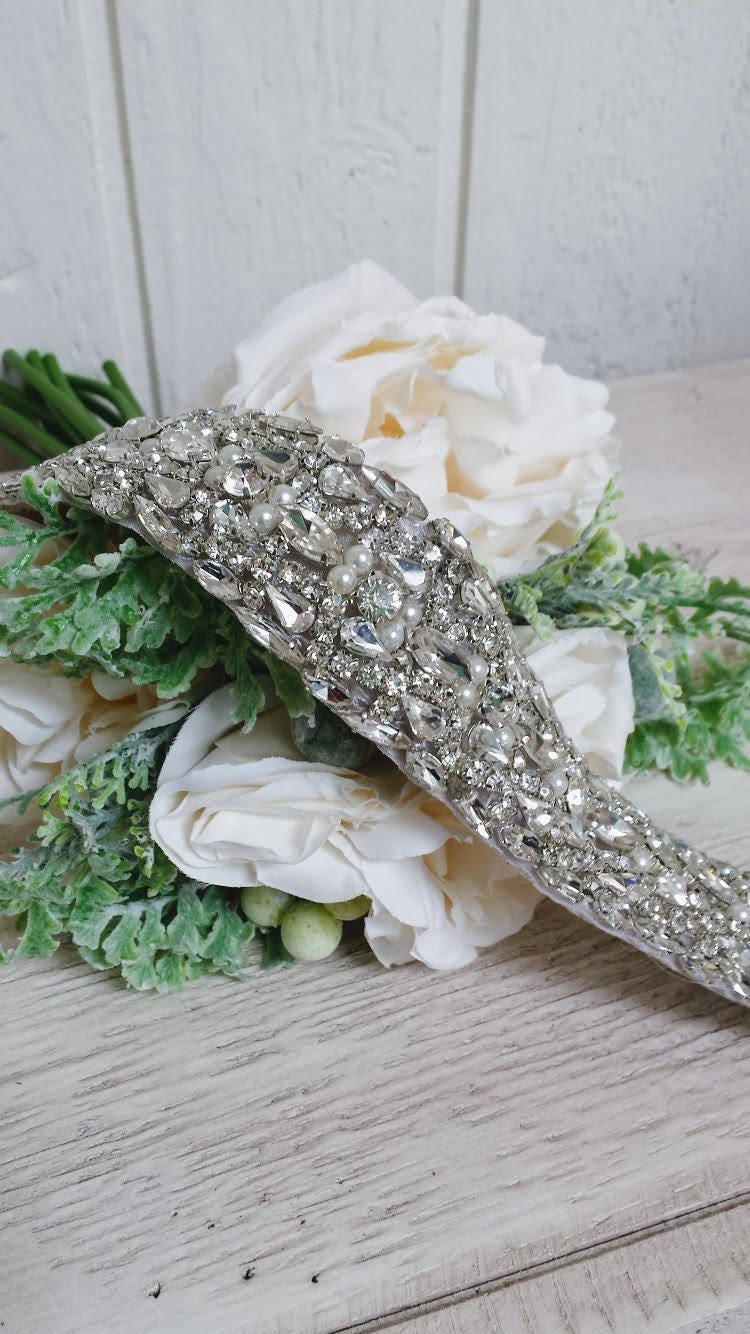 Wide Rhinestone Wedding Belt Crystal & Pearl Bridal Sash