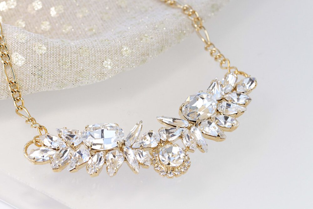 Bridal Necklace, Crystal Wedding Necklace, Cluster Necklace, Rhinestone Jewelry, Cocktail Necklace, Formal Statement Necklace