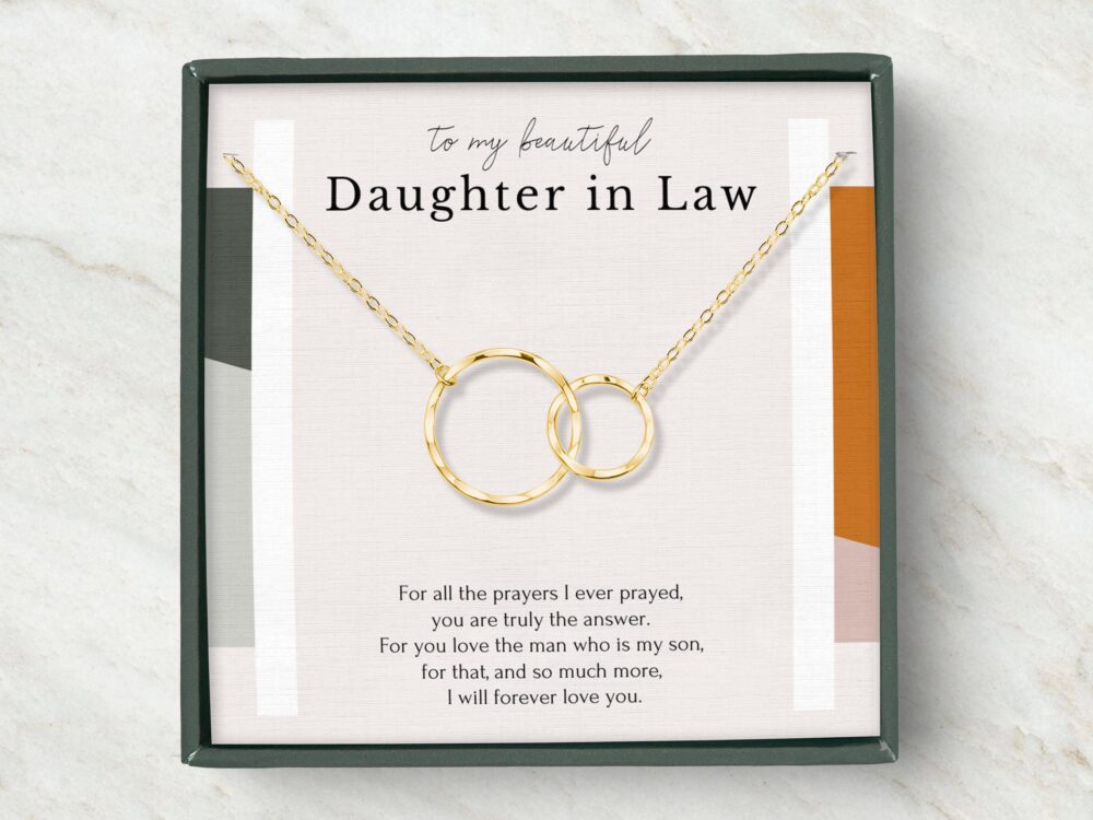 Daughter-In-Law Gift Necklace, Bride Wedding Gift From Mother-In Law, For Mil, Double Circle Necklace, Silver