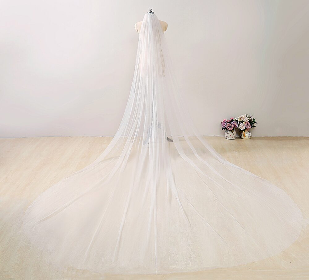 Sparkle Wedding Veil White Silver Sparkly Bridal Cathedral Glitter Chapel Length Simple