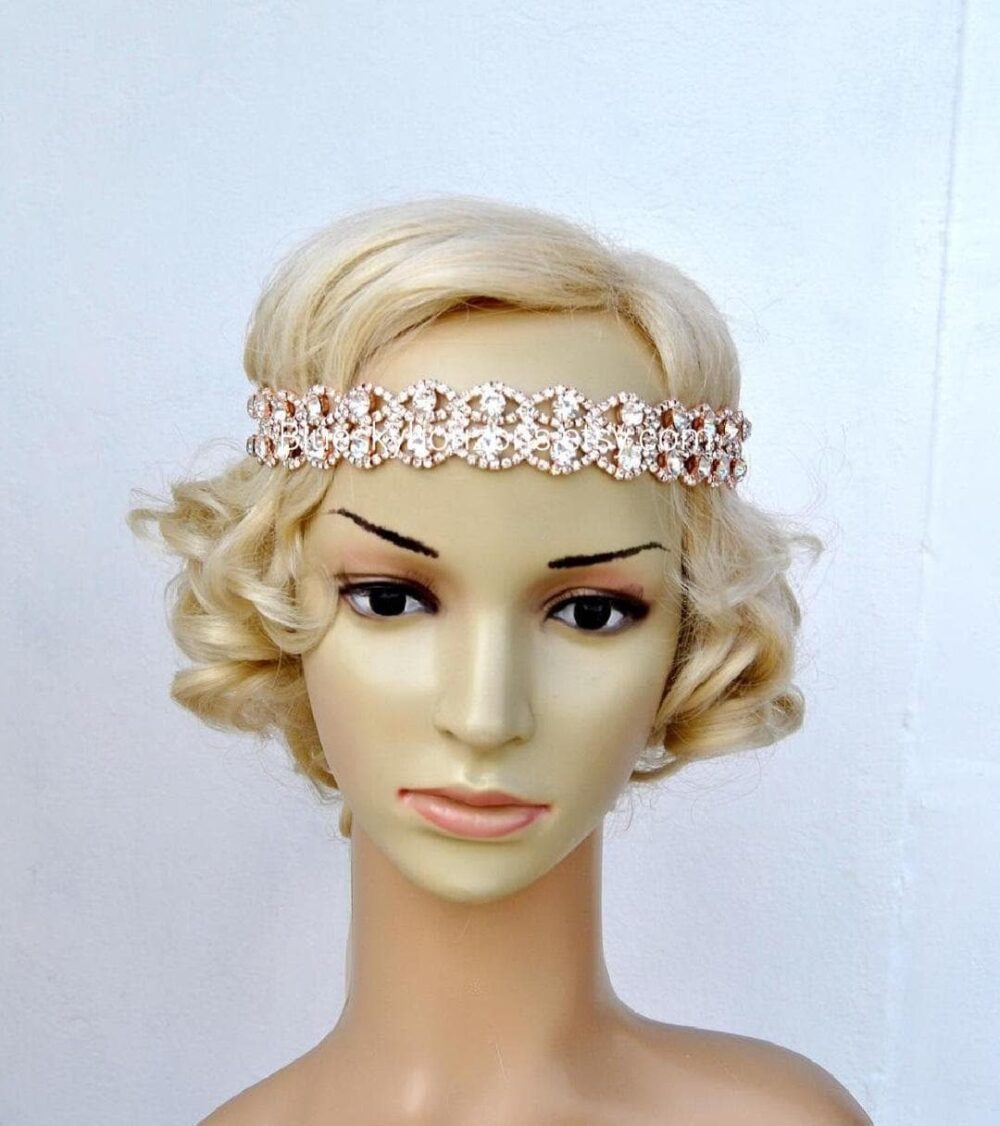 Rose Gold Headband Bridal Wedding Rhinestone Crystal Headpiece Gold 1920S Flapper Bridesmaid Gift
