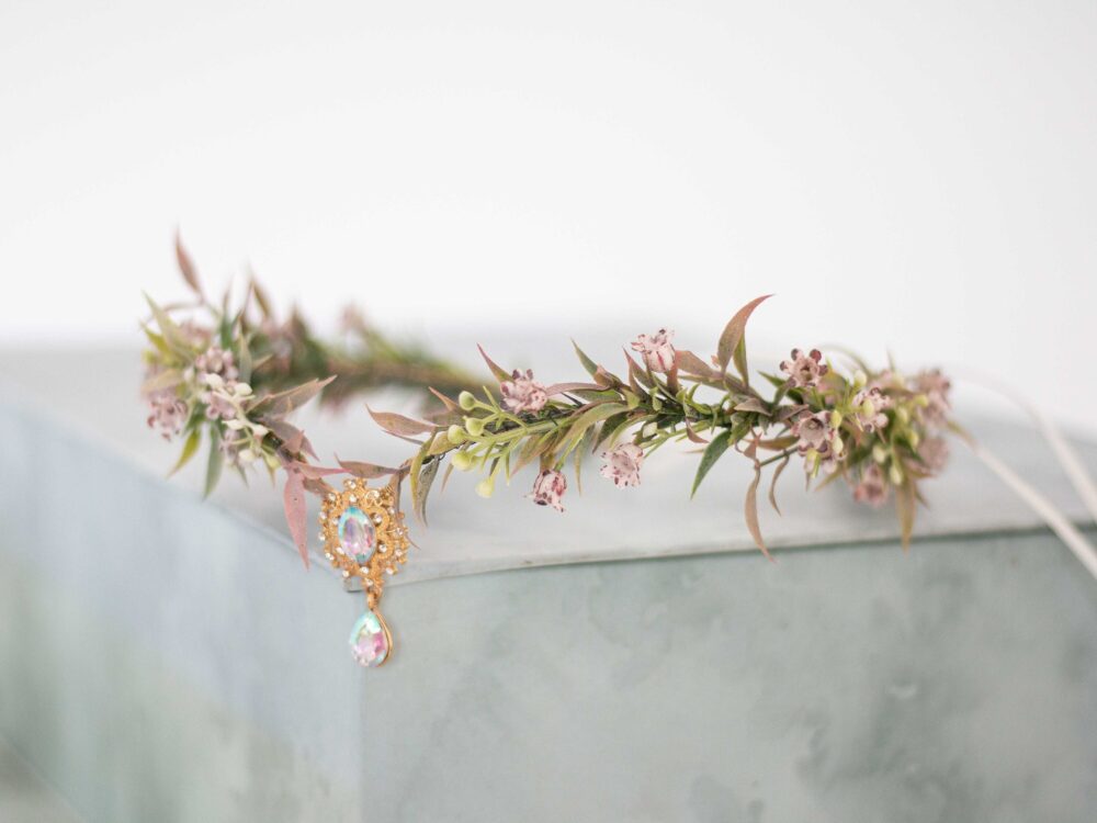 Mauve Floral Elf Tiara Fairy Wedding Flower Crown