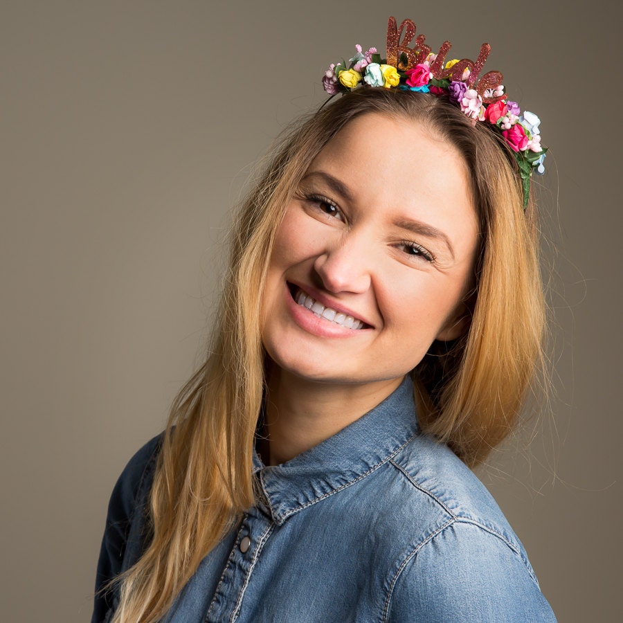 Bachelorette Party Gift | Colourful Floral Crown Hen Headband Bride To Be Wedding Accessory Flower Tiara