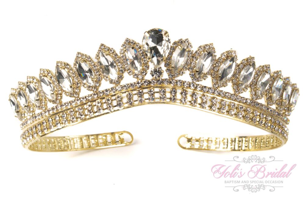 Fast Shipping Gold Wedding Tiara, Communion Bridal Crown, Princess Quinceañera Sweet 16, Confirmation Tiara