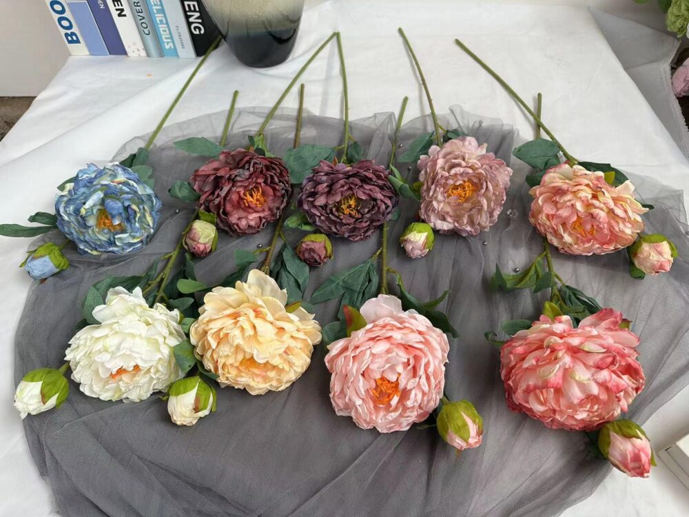Fake Peonies Flowers 26'' Long Stem Silk Artificial Shabby Chic Decoration For Home Office Vase Centerpiece Wedding Party