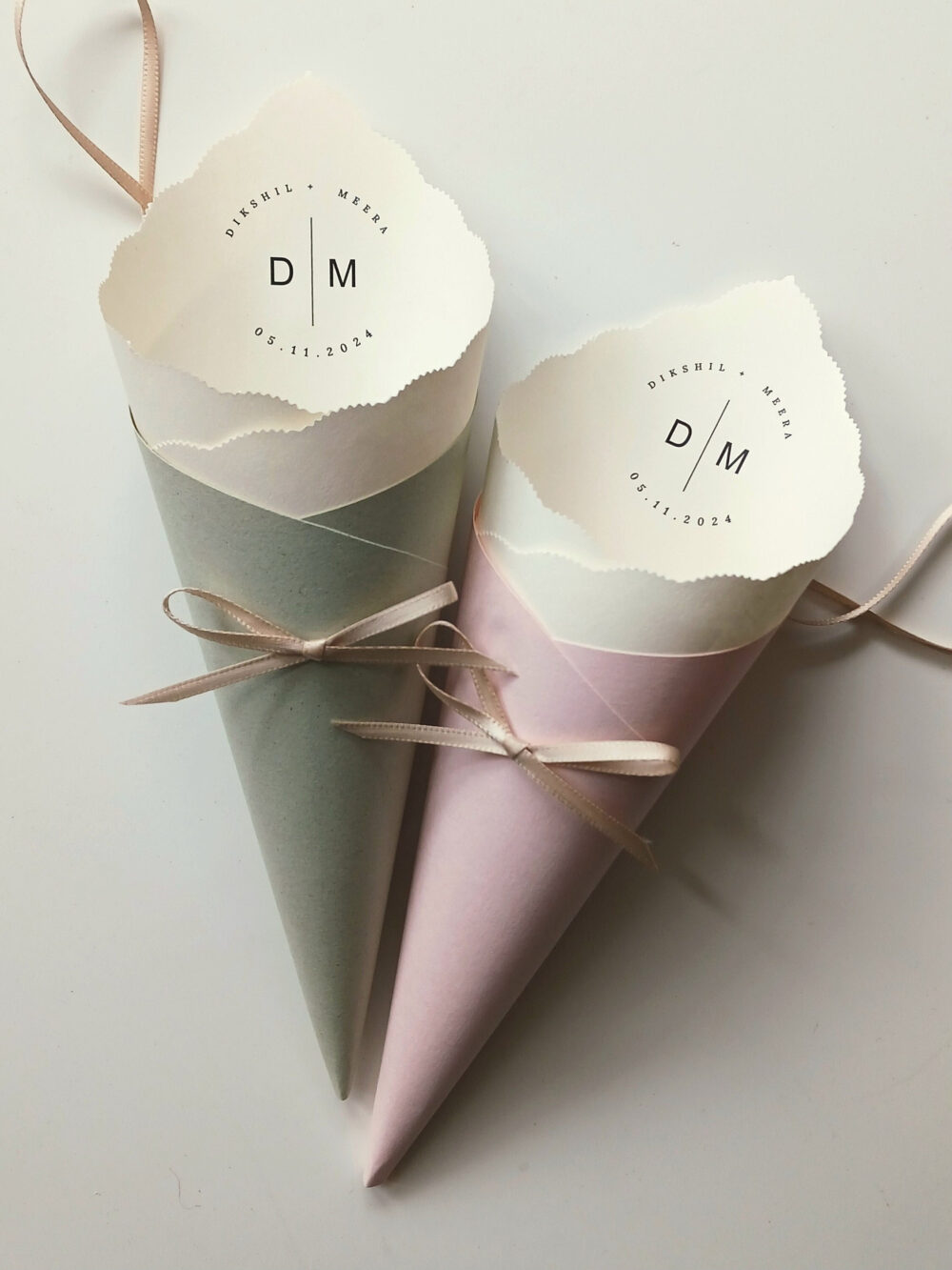 Wedding Cones With Ribbon, Custom Logo, Colors, Foil For Petal Toss, Confetti, Favor, Basket, Chair, Ceremony Send Off - Bistro Collection