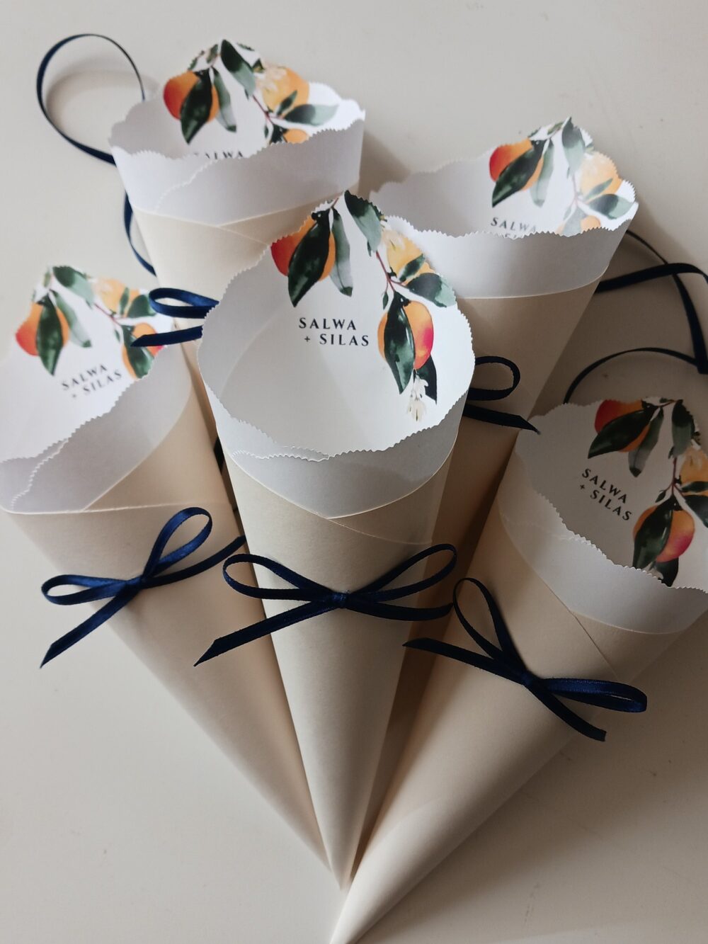 Wedding Cones With Ribbon, Custom Logo, Colors, Foil For Petal Toss, Confetti, Favor, Basket, Chair, Ceremony Send Off - Bistro Collection