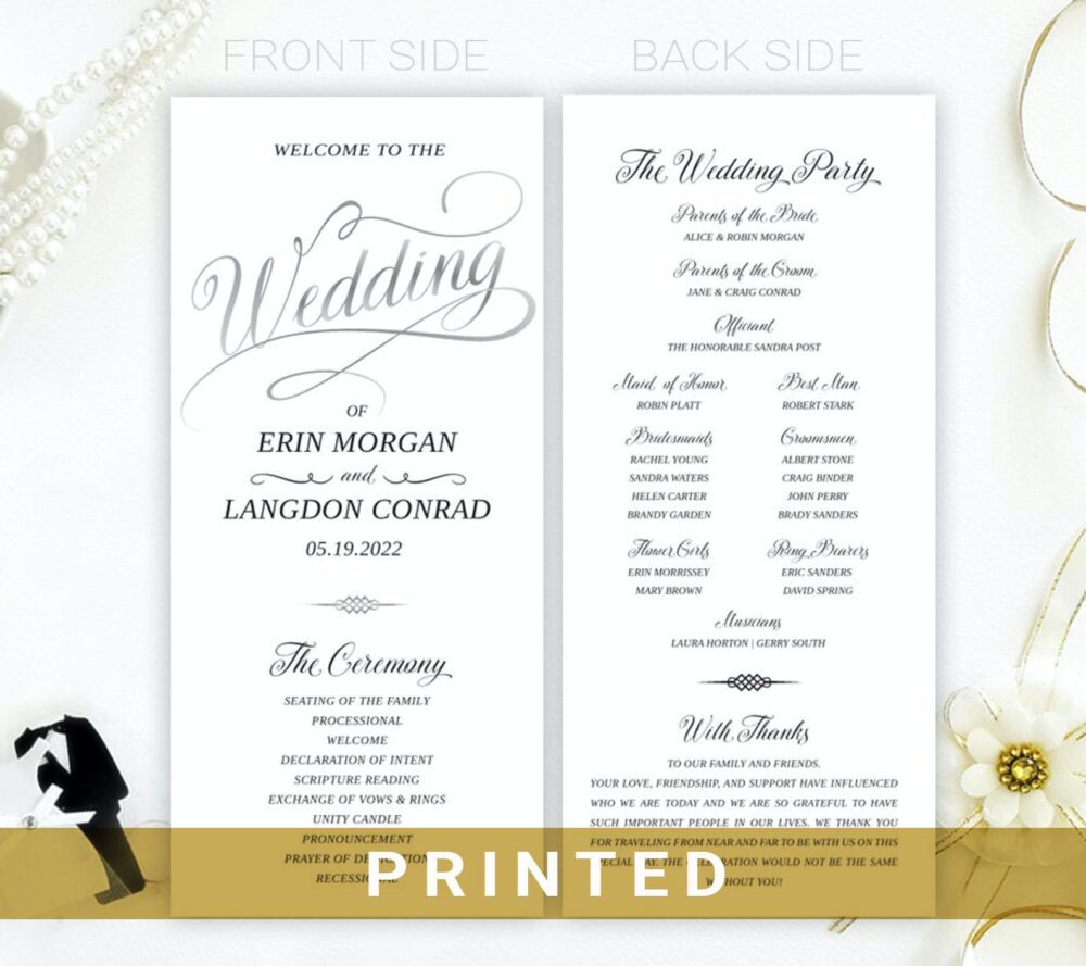 Silver Wedding Programs Printed Simple For Wedding Ceremony Program