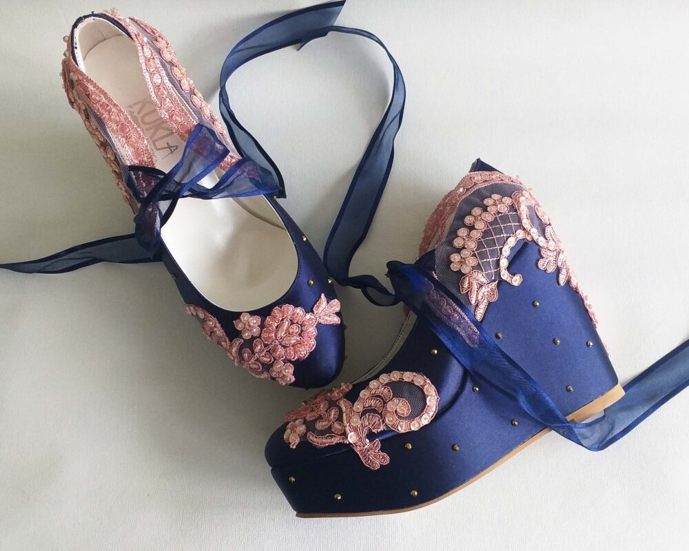 Navy Blue Dusty Pink Wedding Wedges