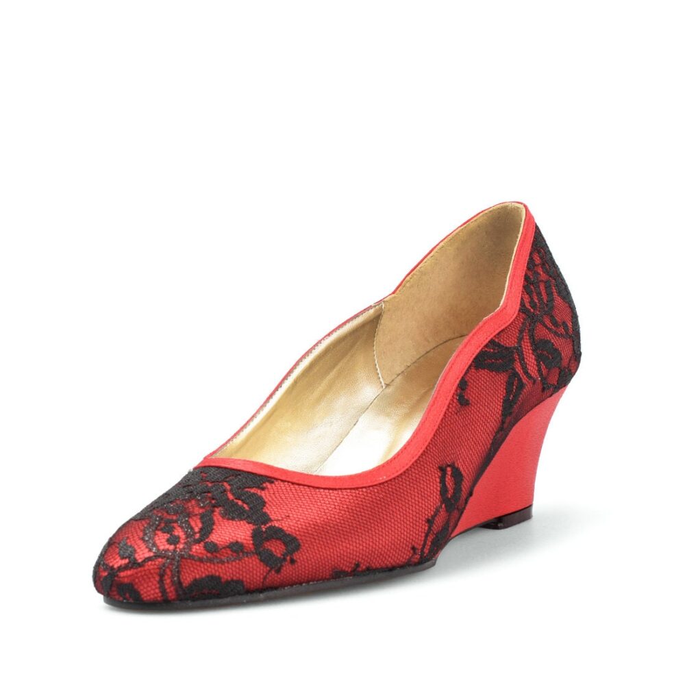 Custom Made Red Wedges, Lace Wedding Bridal Wedges, Beach Closed Toe