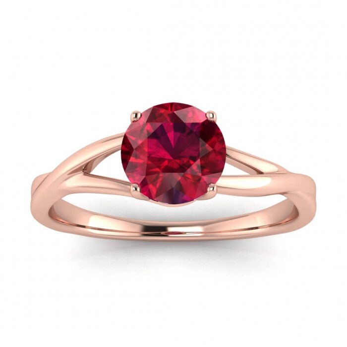 14K Rose Gold Ciara Twisted Band Ruby Ring, Band, Unique