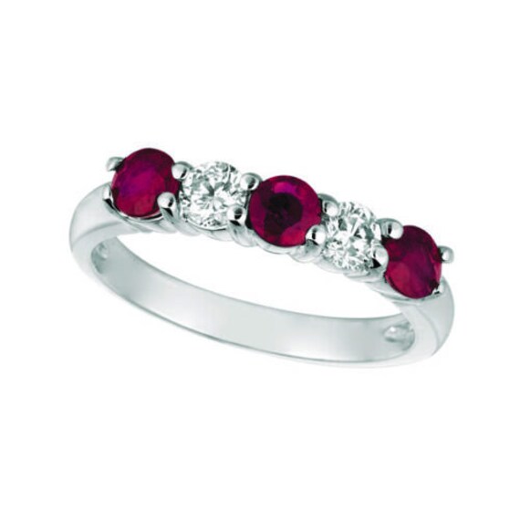1.70 Carat Natural Diamond & Ruby Ring Band 14K White Gold