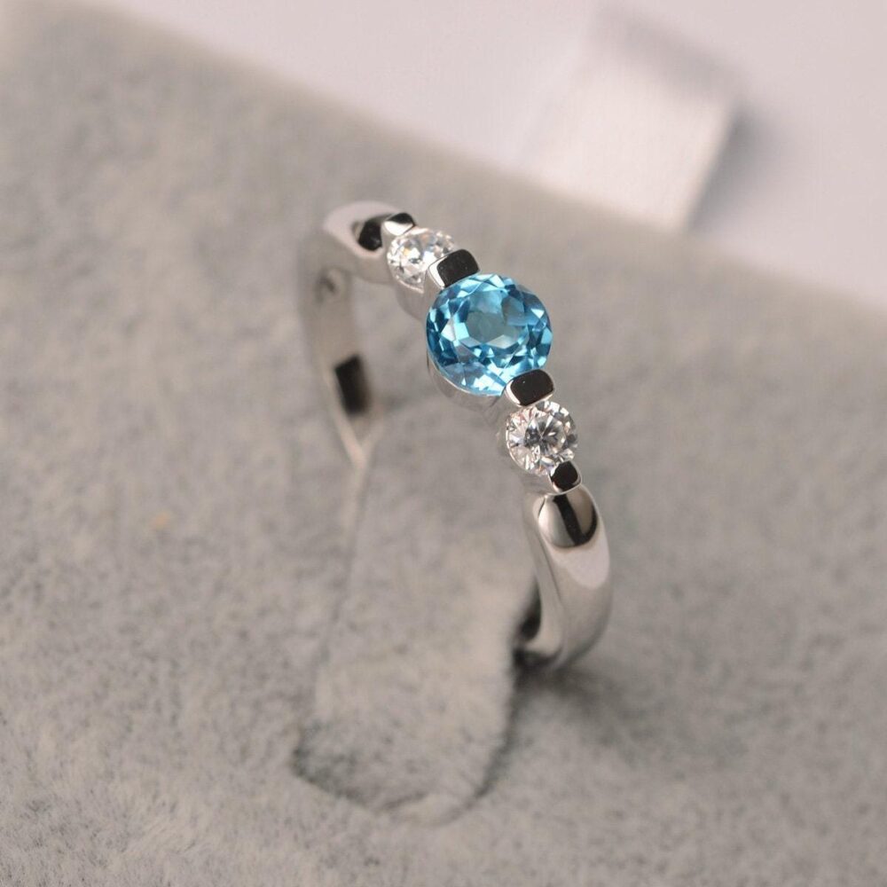 Swiss Blue Topaz Ring Band Engagement Silver Gemstone For Women