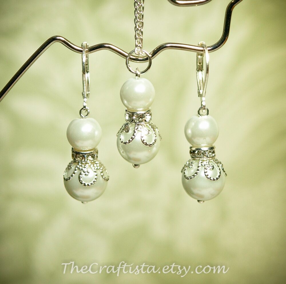 Personalized Boxed Bridesmaid Pearl Earrings & Necklace Set, Choose Your Color, Set