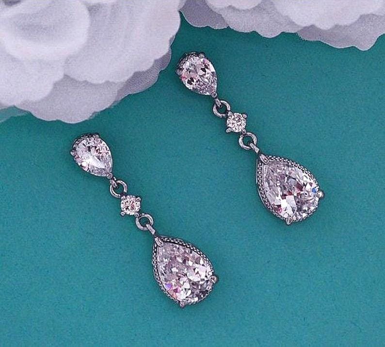 Cz Crystal Earrings Bridal Wedding Cubic Zirconia Brides Dangle Drop Bridesmaid Bride Zircon Weddings Jewelry Prom Party Bridesmaids Gift 31